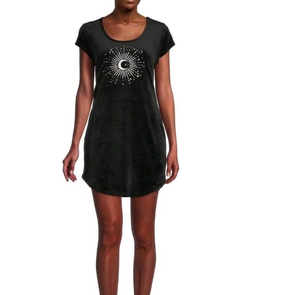 Celestial sun moon and stars Black Velvet‎ Mini Dress Juniors Sz 3-5